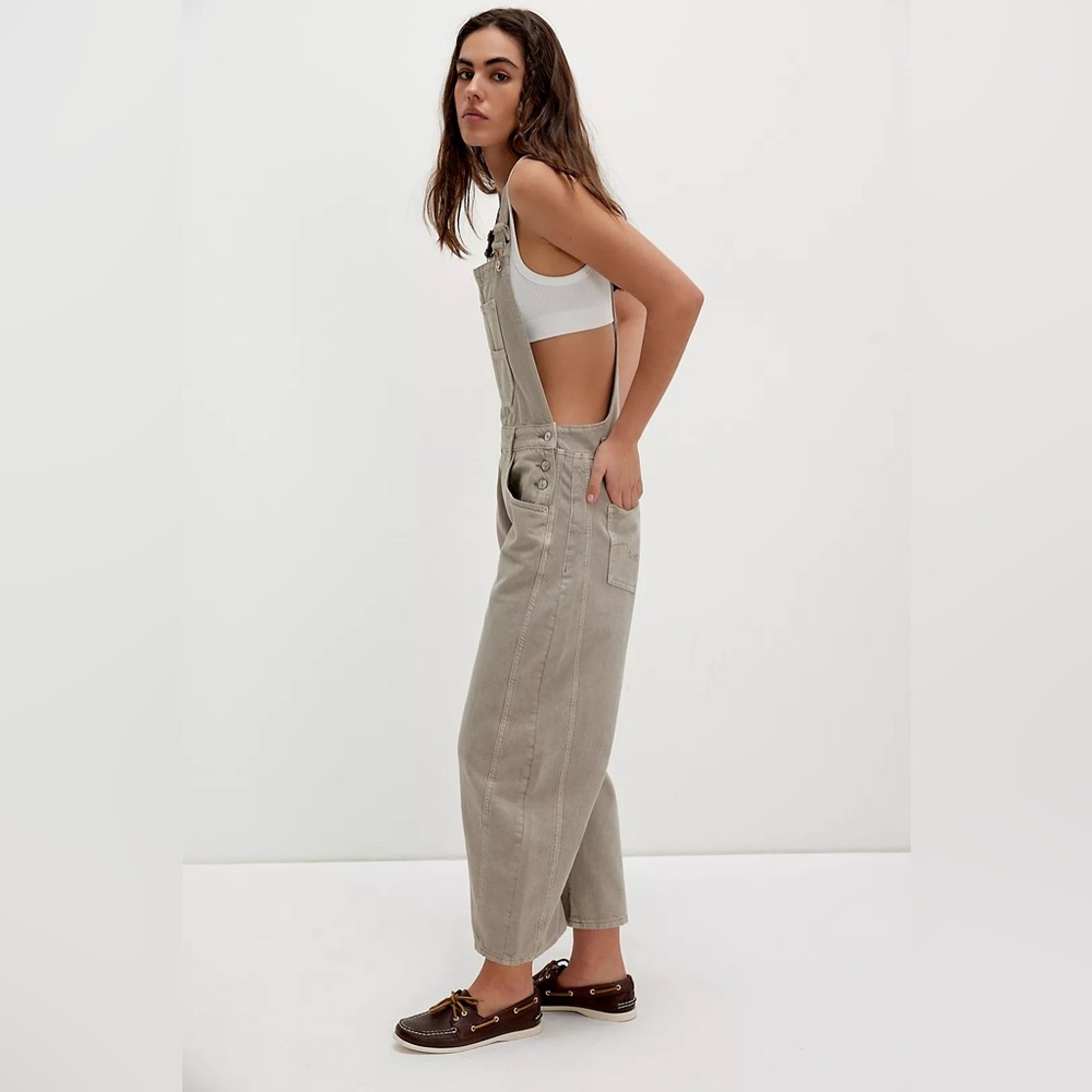 Free People We The Free Good Luck Barrel Overalls in Cobblestone - Picture 2 of 7
